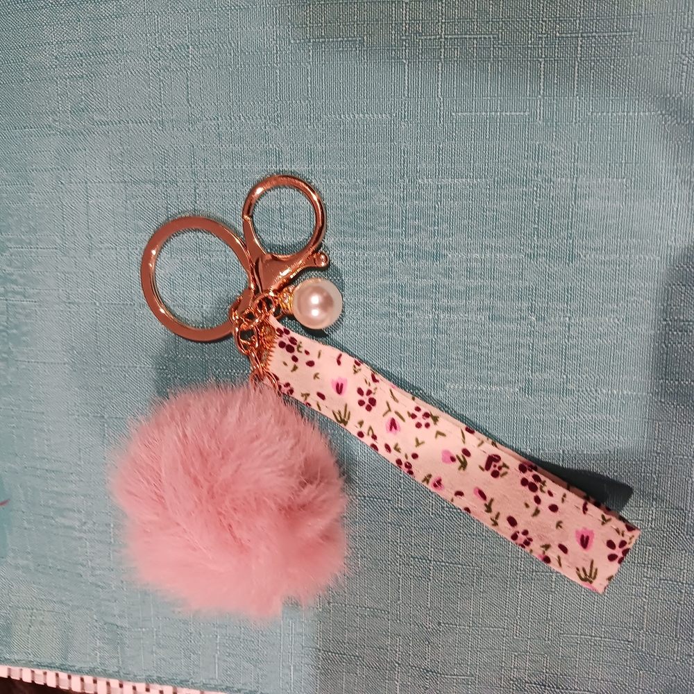 Pink and Gold Pom Pom Key & Card Holder